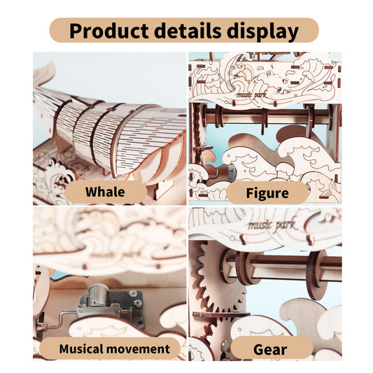 3d wooden puzzle Hand Whale music box Play Handmade Assembly Model kit Holidays birthdays Christmas gifts