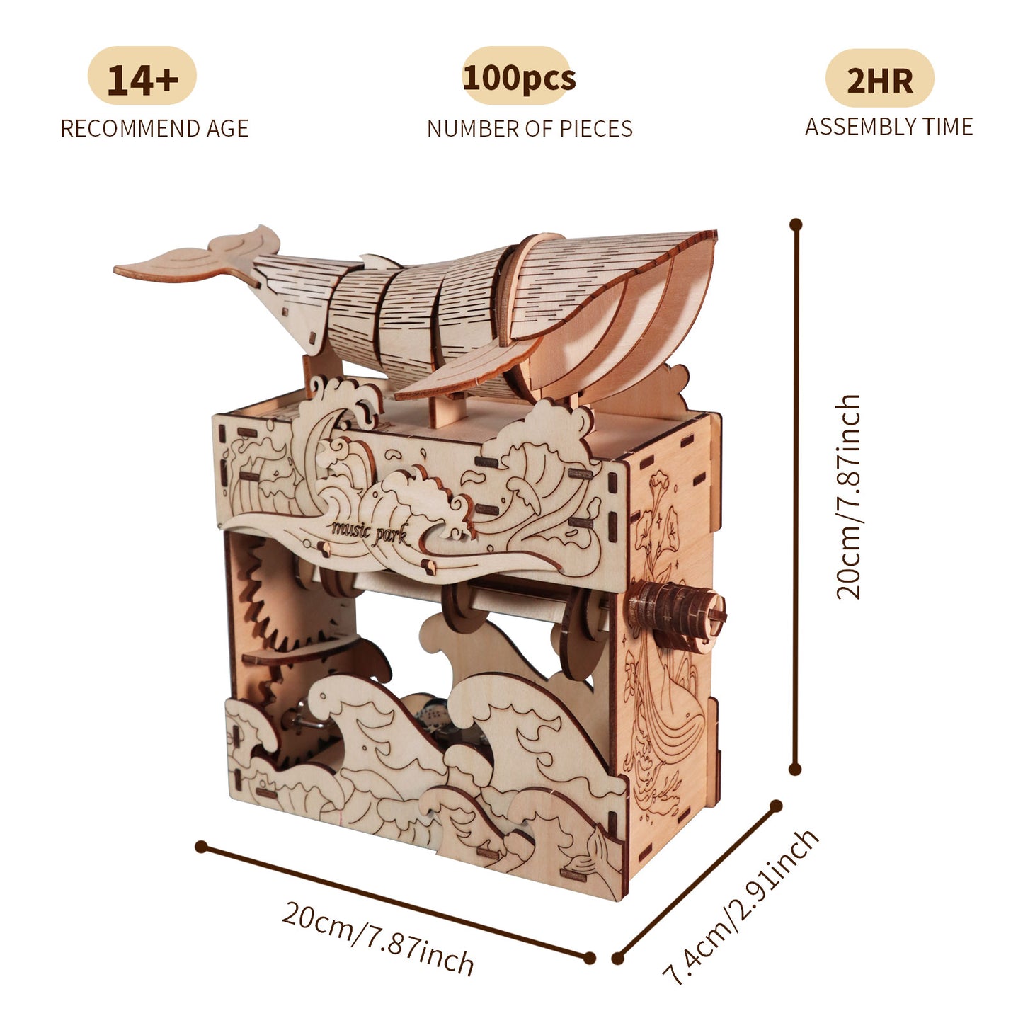 3d wooden puzzle Hand Whale music box Play Handmade Assembly Model kit Holidays birthdays Christmas gifts