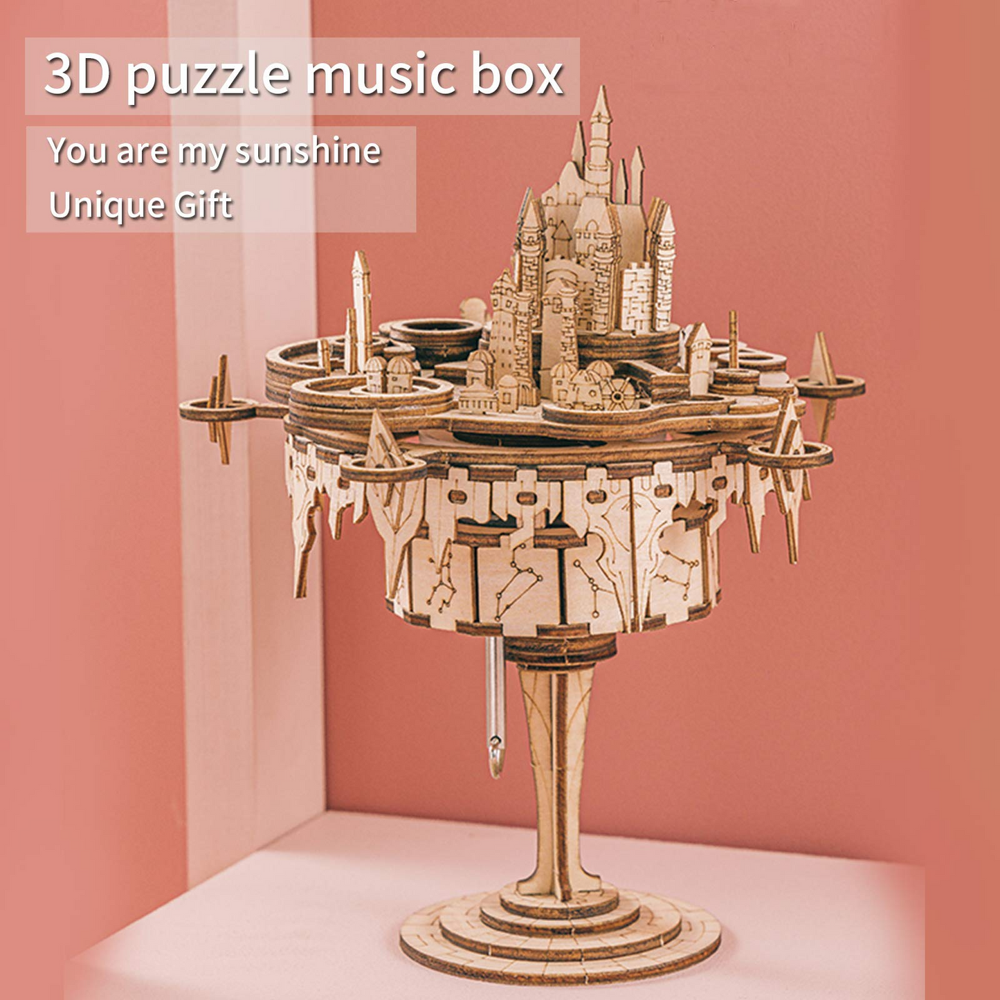 3D Wooden Puzzles Music Box kits You are My Sunshine Castle Building Model DIY Crafts Birthday Gift for Women