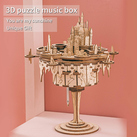 3D Wooden Puzzles Music Box kits You are My Sunshine Castle Building Model DIY Crafts Birthday Gift for Women