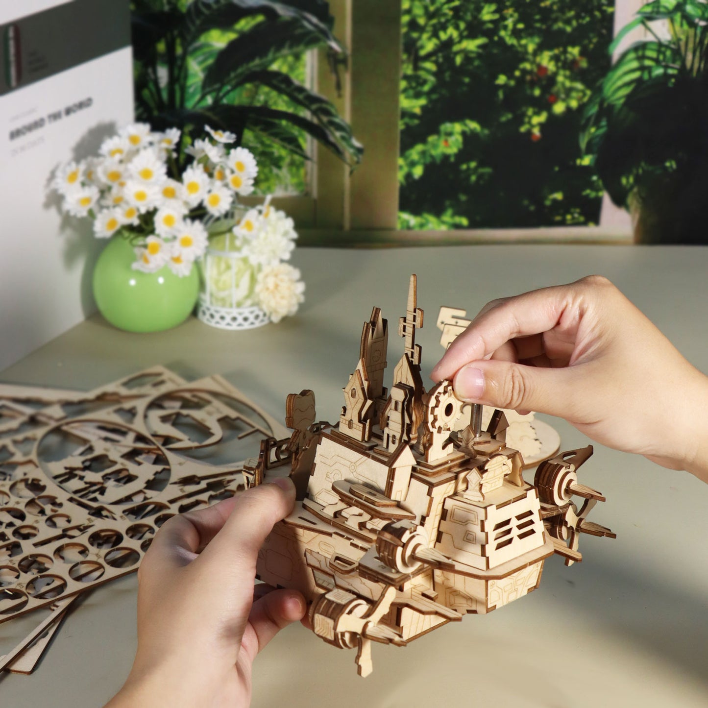 3D Wooden Puzzles Moving Castle Music Box kits Castle Building Model DIY Crafts Birthday Gift for Women