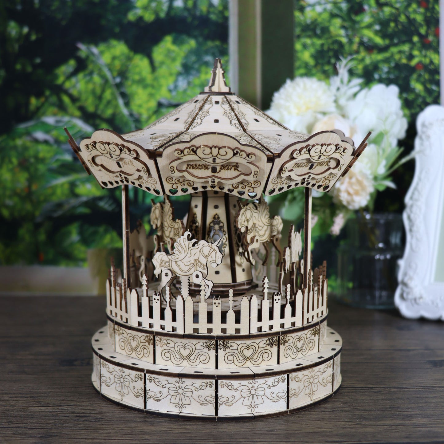 3d Wooden Puzzle Carousel Music Box Handmade Assembly Model Kit Holidays Birthdays Christmas Gifts