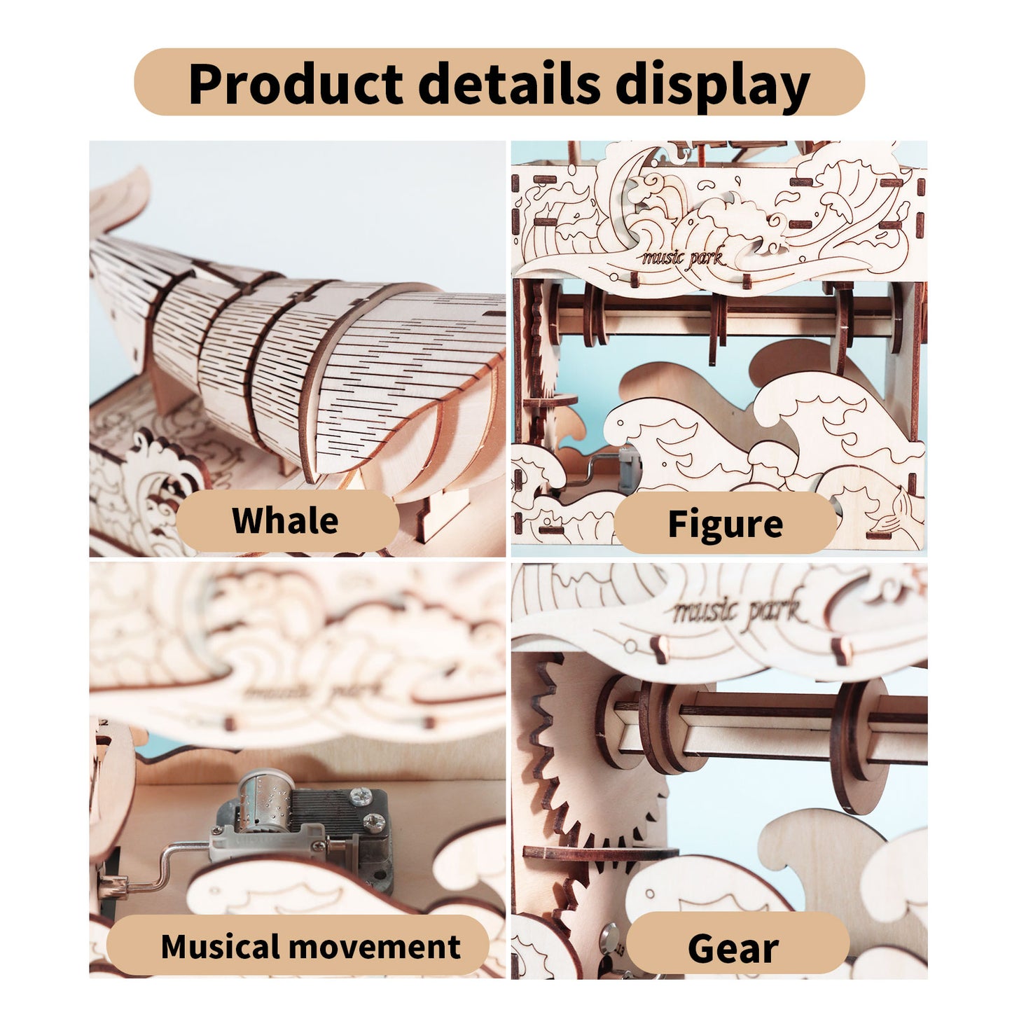 3d wooden puzzle Hand Whale music box Play Handmade Assembly Model kit Holidays birthdays Christmas gifts