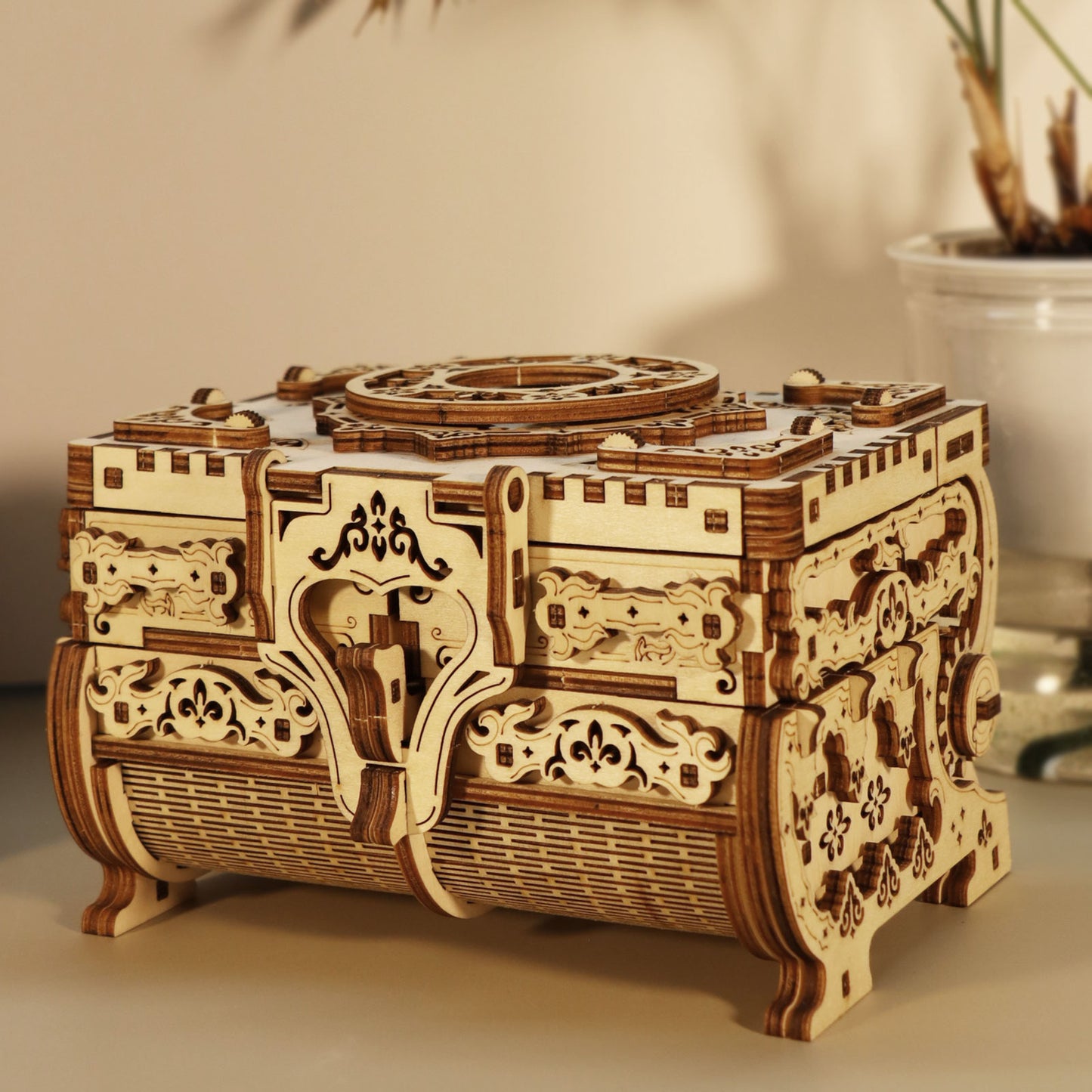 3D Wooden Puzzle Music Box Kit Antique Jewel Box DIY Home Decoration Model Birthday or Christmas Gifts