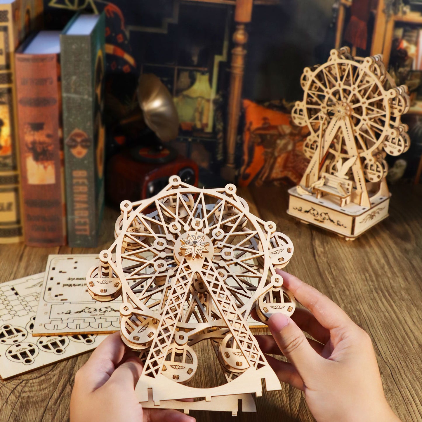 3D Wooden Puzzles Music Box Ferris Wheel DIY Crafts Handmade Model Kits for Women Birthday Gifts