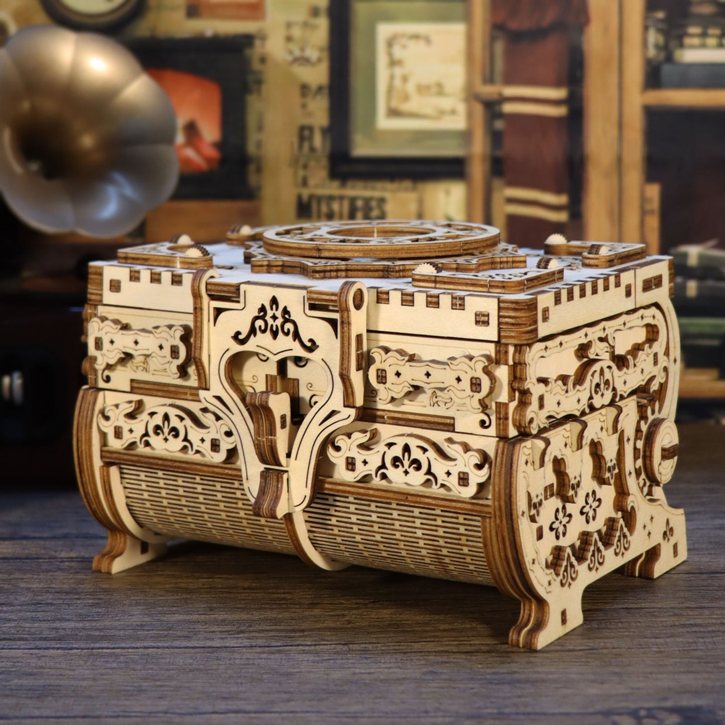 3D Wooden Puzzle Music Box Kit Antique Jewel Box DIY Home Decoration Model Birthday or Christmas Gifts