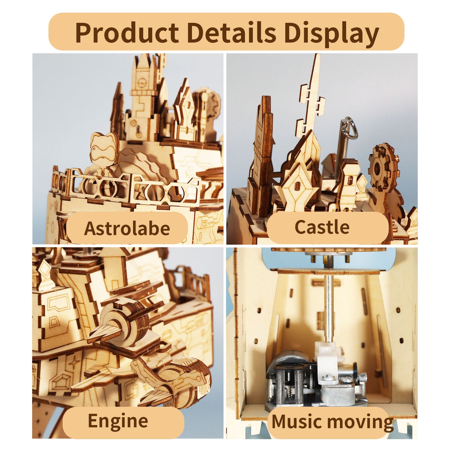 3D Wooden Puzzles Moving Castle Music Box kits Castle Building Model DIY Crafts Birthday Gift for Women
