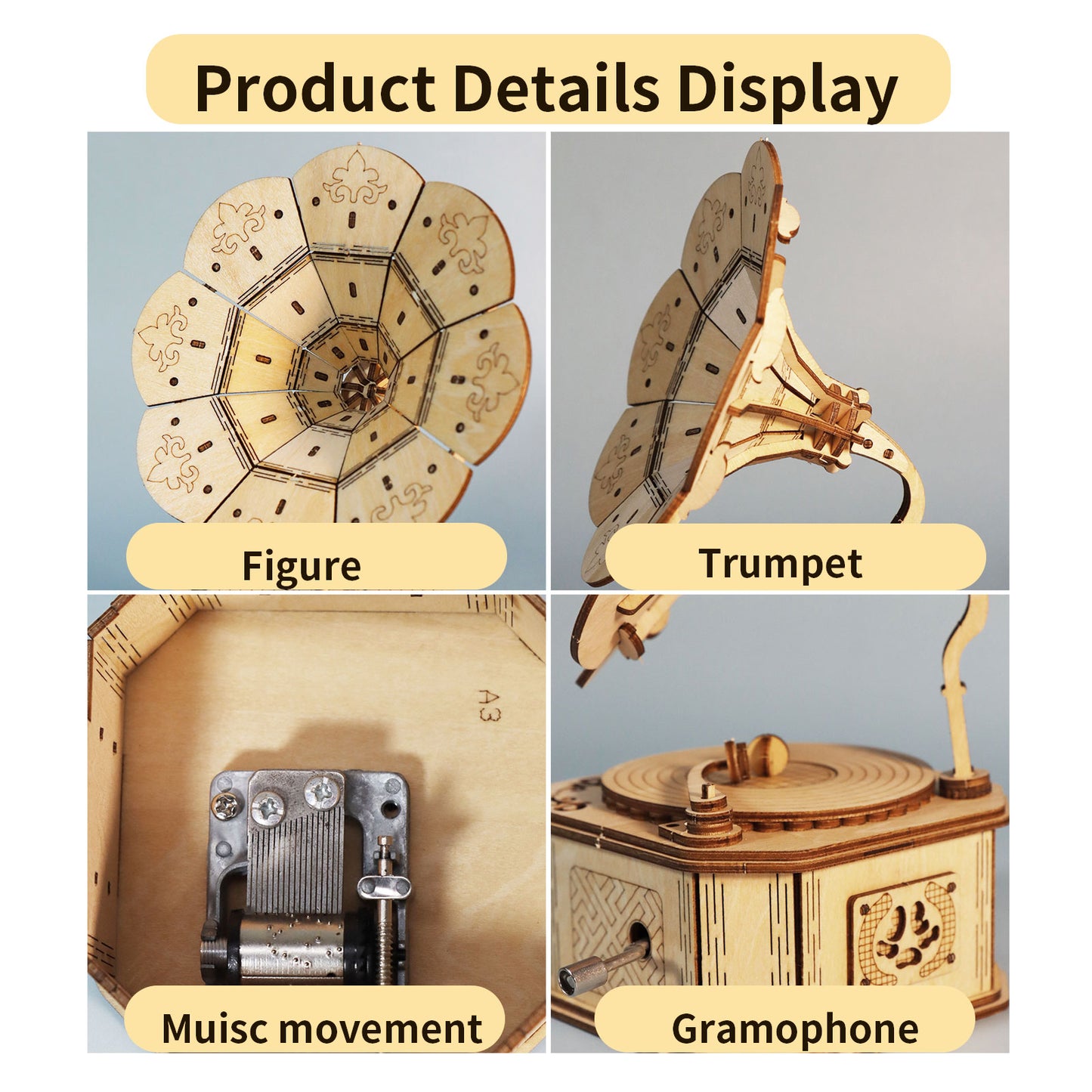 3d wooden puzzle phonograph music box You are my sunshine Handmade Assembly Model kit DIY Crafts Holidays birthdays Christmas gifts
