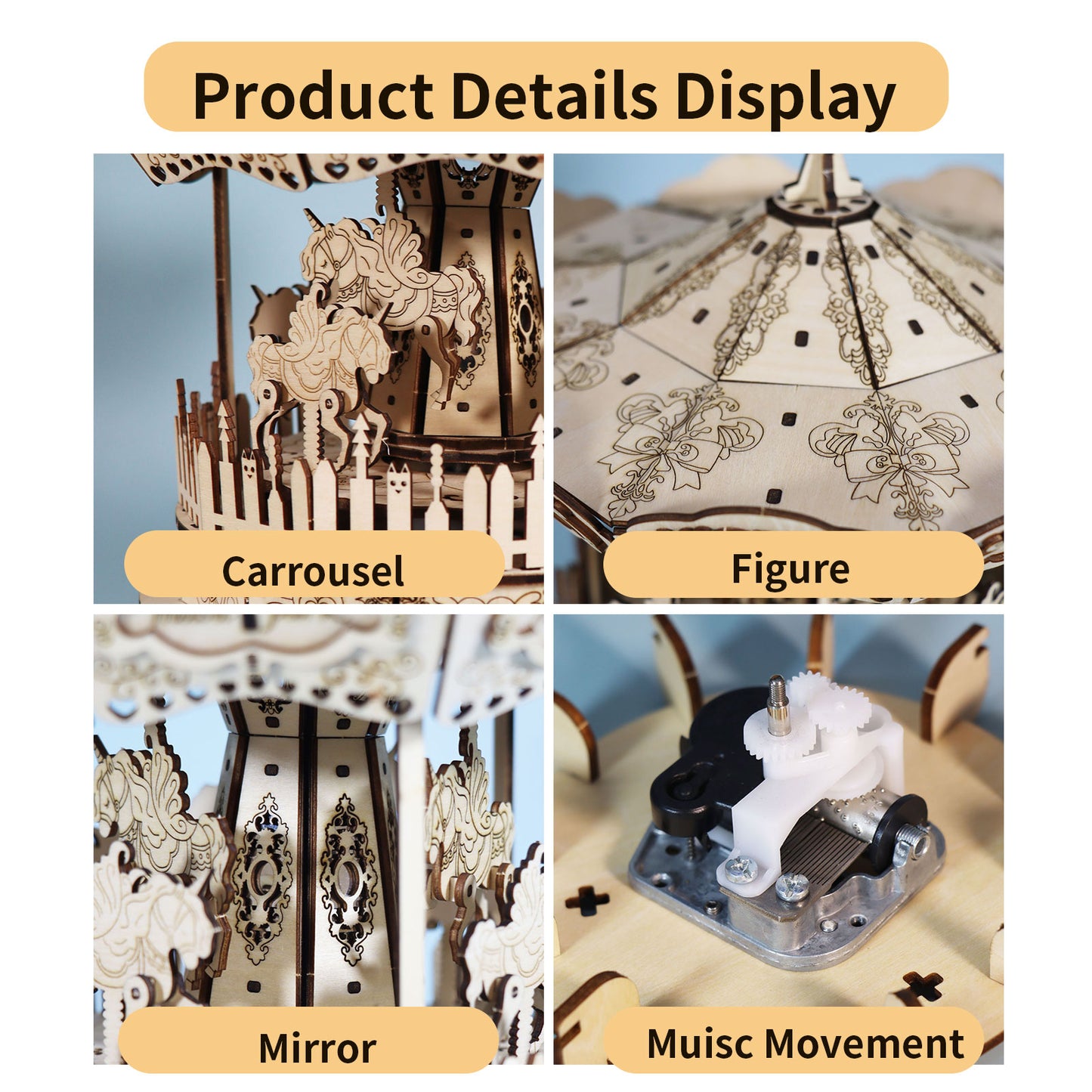 3d Wooden Puzzle Carousel Music Box Handmade Assembly Model Kit Holidays Birthdays Christmas Gifts
