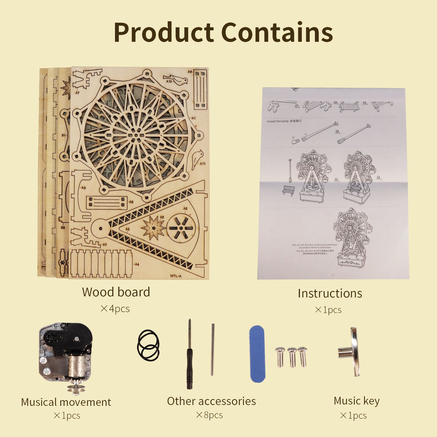 3D Wooden Puzzles Music Box Ferris Wheel DIY Crafts Handmade Model Kits for Women Birthday Gifts