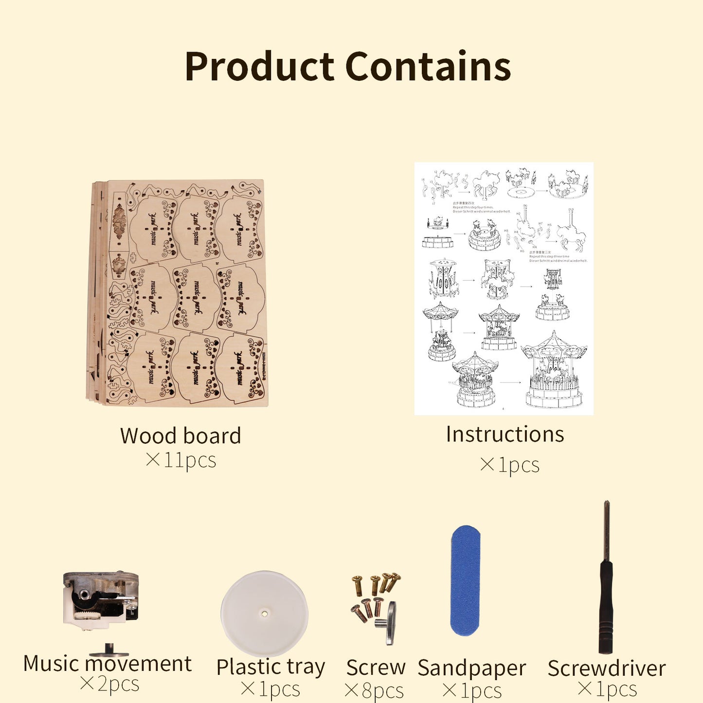 3d Wooden Puzzle Carousel Music Box Handmade Assembly Model Kit Holidays Birthdays Christmas Gifts