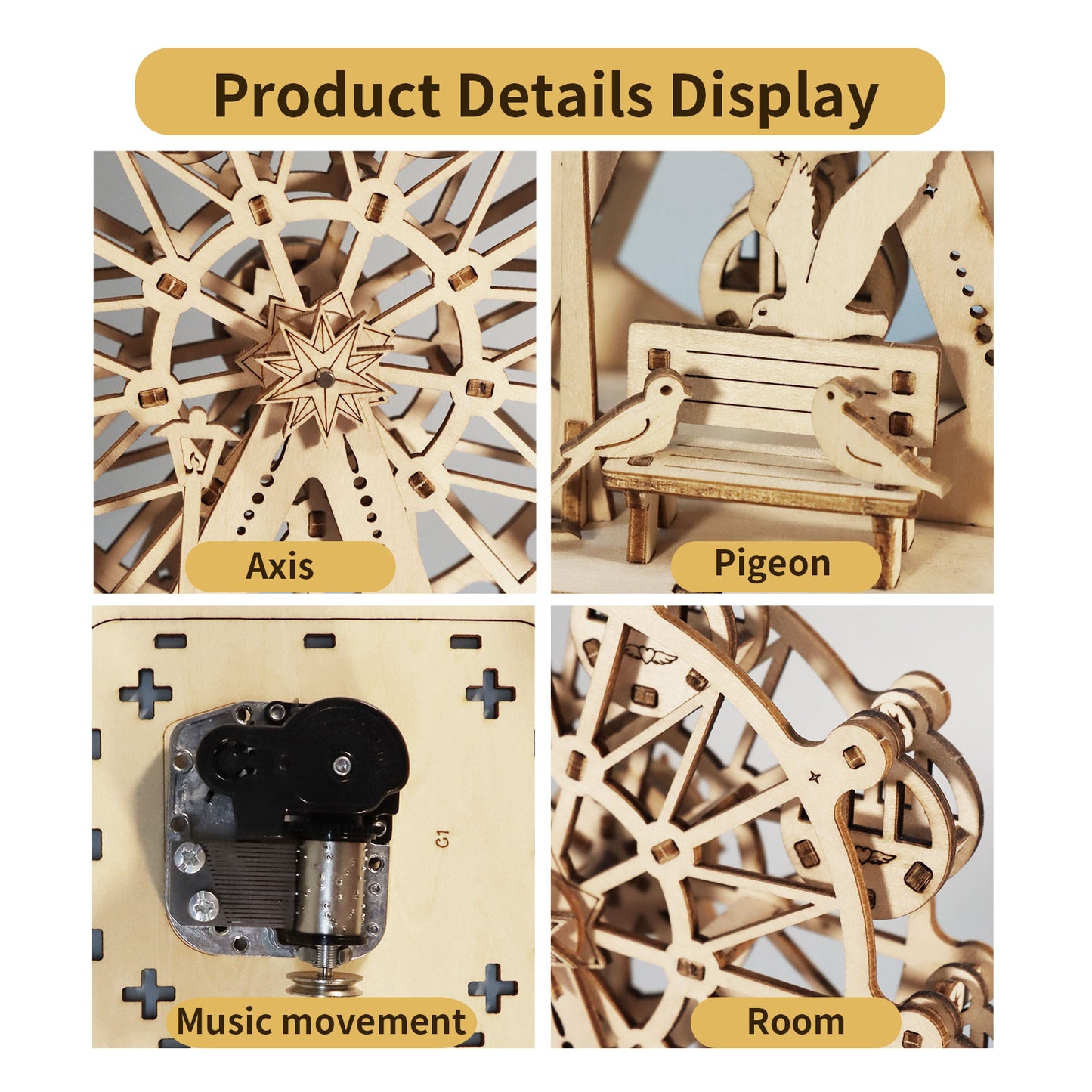 3D Wooden Puzzles Music Box Ferris Wheel DIY Crafts Handmade Model Kits for Women Birthday Gifts