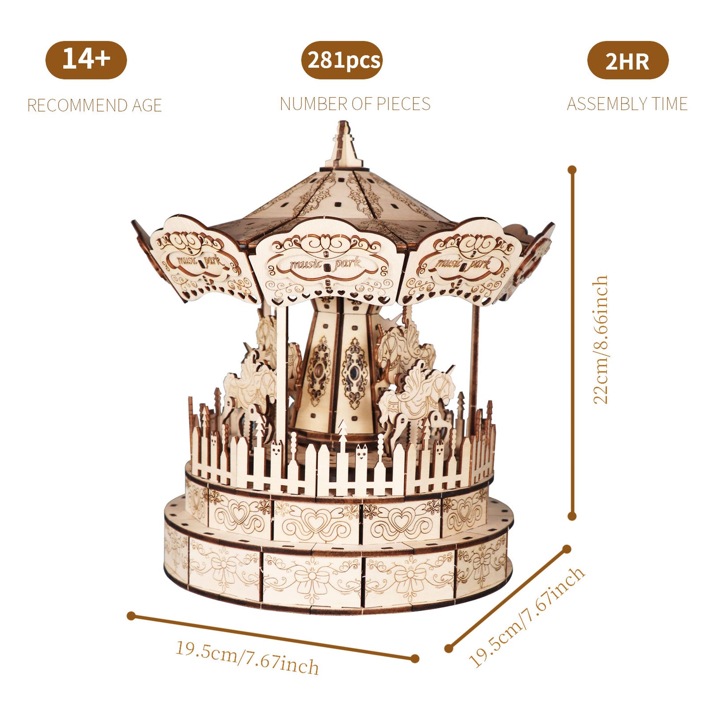 3d Wooden Puzzle Carousel Music Box Handmade Assembly Model Kit Holidays Birthdays Christmas Gifts
