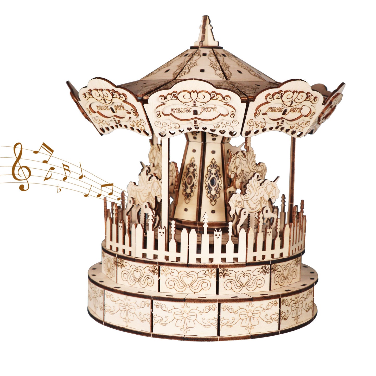 3d Wooden Puzzle Carousel Music Box Handmade Assembly Model Kit Holidays Birthdays Christmas Gifts
