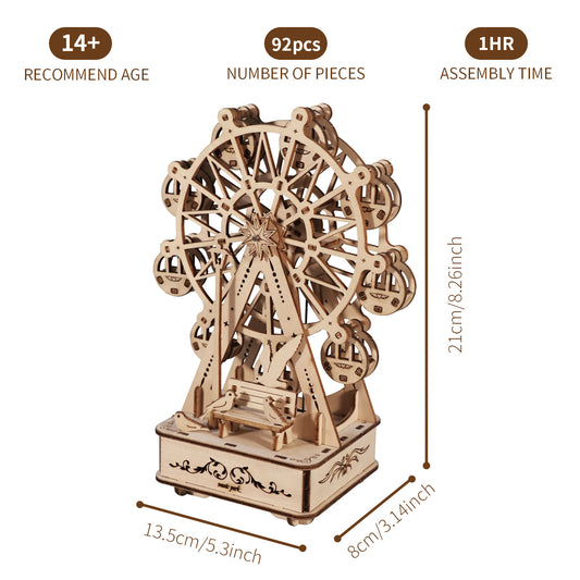 3D Wooden Puzzles Music Box Ferris Wheel DIY Crafts Handmade Model Kits for Women Birthday Gifts