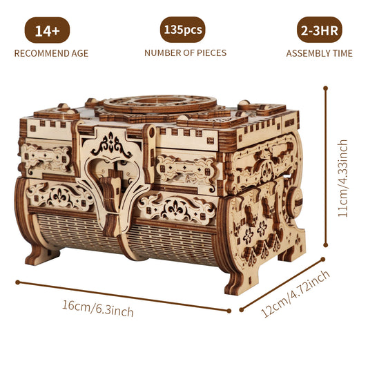 3D Wooden Puzzle Music Box Kit Antique Jewel Box DIY Home Decoration Model Birthday or Christmas Gifts